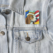 BASSET HOUND UNCLE SAM, PATRIOTIC DOG BUTTON Squ (In situ)