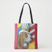 BASSET HOUND UNCLE SAM, PATRIOTISCHE DOG CANVAS TA TOTE BAG (Voorkant)