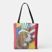 BASSET HOUND UNCLE SAM, PATRIOTISCHE DOG CANVAS TA TOTE BAG (Achterkant)