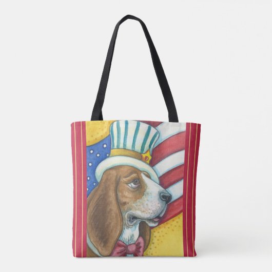 BASSET HOUND UNCLE SAM, PATRIOTISCHE DOG CANVAS TA TOTE BAG (Achterkant)