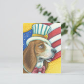 BASSET HOUND UNCLE SAM, PATRIOTTISCH HOND BRIEFKAA BRIEFKAART (Staand voorkant)