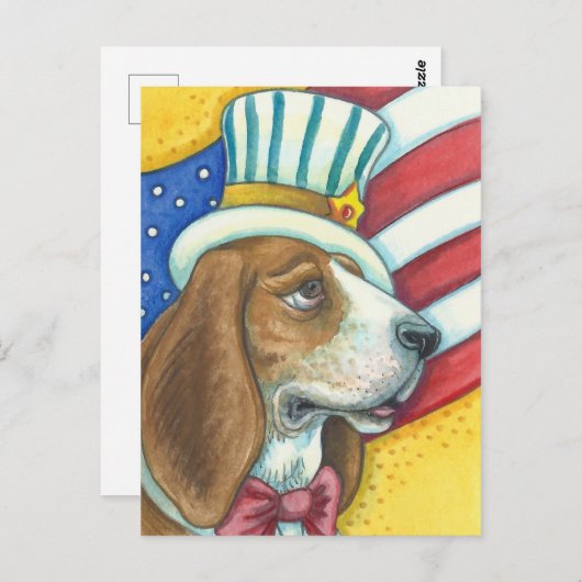 BASSET HOUND UNCLE SAM, PATRIOTTISCH HOND BRIEFKAA BRIEFKAART (Voorkant / Achterkant)