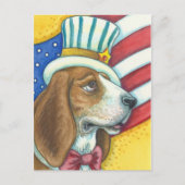 BASSET HOUND UNCLE SAM, PATRIOTTISCH HOND BRIEFKAA BRIEFKAART (Voorkant)