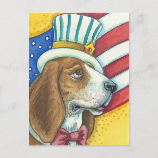 BASSET HOUND UNCLE SAM, PATRIOTTISCH HOND BRIEFKAA BRIEFKAART (Voorkant)