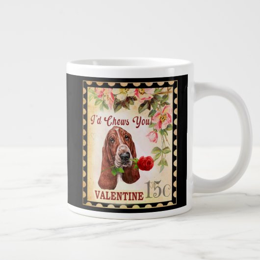 Basset hound Valentijn Funny Dog met Roos Grote Koffiekop (Rechts)
