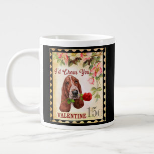 Basset hound  Valentijn Funny Dog met Roos Grote Koffiekop
