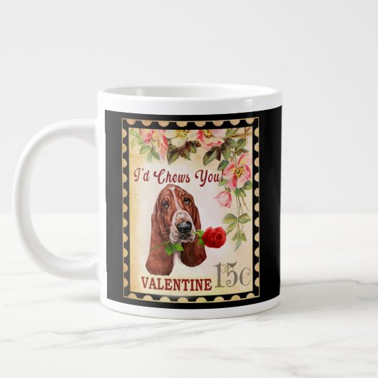 Basset hound  Valentijn Funny Dog met Roos Grote Koffiekop (Links)