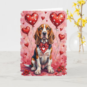 Basset Hound Valentijnsdag Hond met Hartjes Rood Kaart