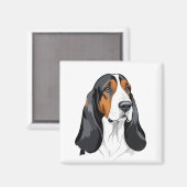 Basset Hound Vector Grafische Kunst Portret Dier Magneet (Voorkant / Achterkant)