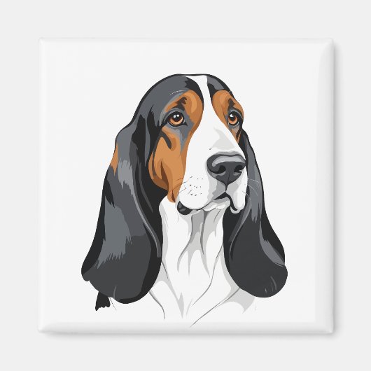 Basset Hound Vector Grafische Kunst Portret Dier Magneet (Voorkant)