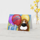 Basset Hound Verjaardag Kaart (Gele Bloem)