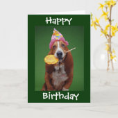Basset Hound Verjaardag Lollipop Kaart (Gele Bloem)