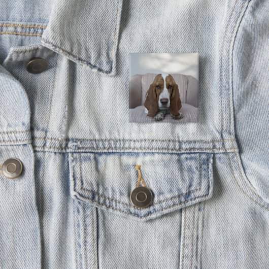 Basset Hound Vierkante Button 5,1 Cm (In situ)
