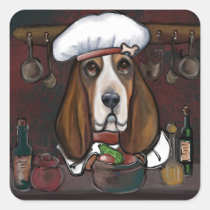 BASSET HOUND VIERKANTE STICKER
