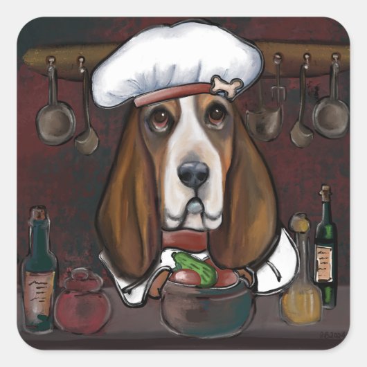 BASSET HOUND VIERKANTE STICKER (Voorkant)