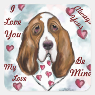BASSET HOUND VIERKANTE STICKER