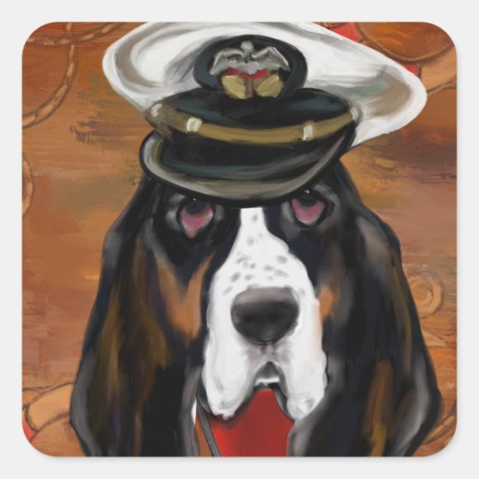 BASSET HOUND VIERKANTE STICKER (Voorkant)