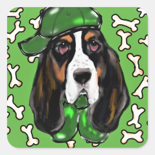 Basset Hound Vierkante Sticker (Voorkant)