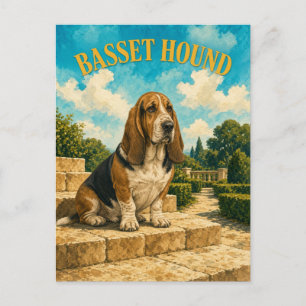 Basset Hound, Vintage Waterverf Honden Kunst Briefkaart