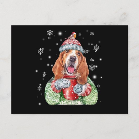Basset Hound Warm Winter Kerstmis Briefkaart (Voorkant)
