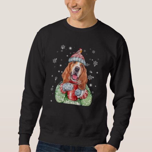 Basset Hound Warm Winter Kerstmis Trui (Voorkant)