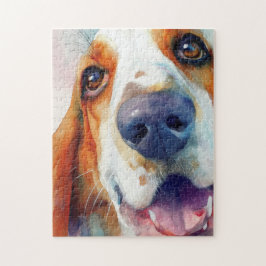 Basset hound watercolor portret legpuzzel