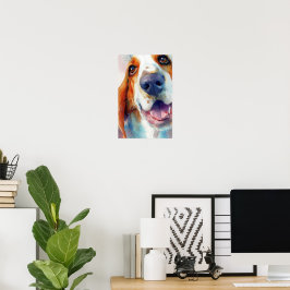 Basset hound watercolor portret poster