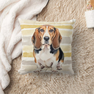 Basset Hound Watercolor Stippellijn Kunst Kussen