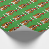 Basset Hound Wearing Santa Hat Kerstworp Cadeaupapier (Hoek)