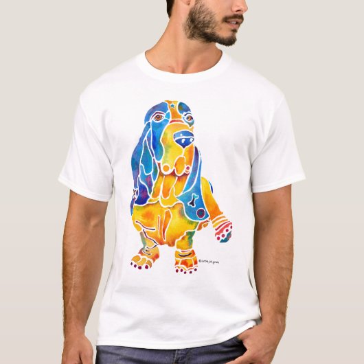 Basset Hound Whimsical Art T-shirt (Voorkant)