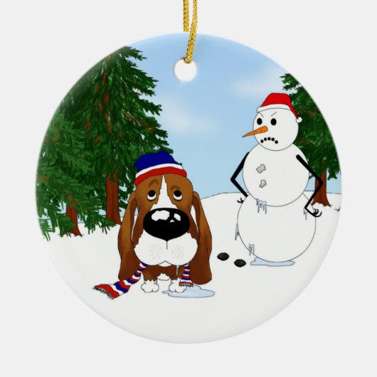 Basset Hound Winter Scene Keramisch Ornament (Voorkant)