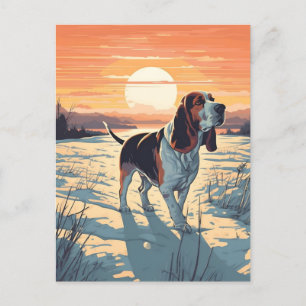 Basset Hound winterbergbos tijdens zonsondergang Briefkaart