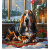 Basset Hound With Christmas Lights Holiday  Douchegordijn (Voorkant)