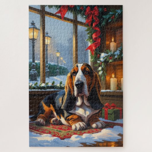 Basset Hound With Christmas Lights Holiday  Legpuzzel (Verticaal)