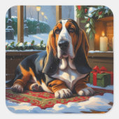 Basset Hound With Christmas Lights Holiday  Vierkante Sticker (Voorkant)