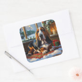 Basset Hound With Christmas Lights Holiday  Vierkante Sticker (Envelop)