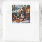 Basset Hound With Christmas Lights Holiday  Vierkante Sticker (Tas)