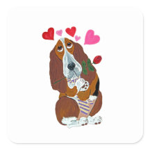 Basset Hound with Rose and Heart stickers