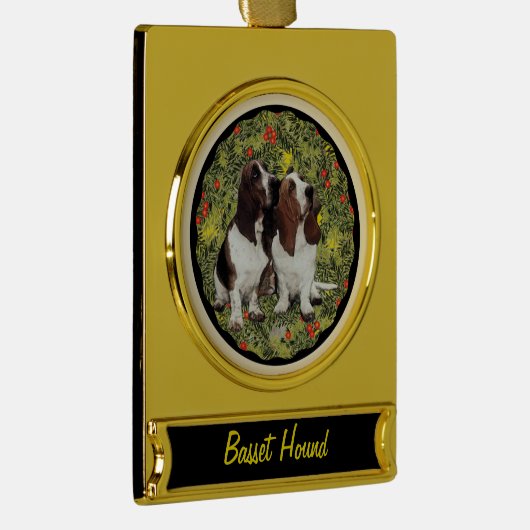 Basset Hound Wreath Verguld Banner Ornament (Rechts)