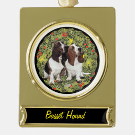 Basset Hound Wreath Verguld Banner Ornament
