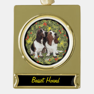 Basset Hound Wreath Verguld Banner Ornament