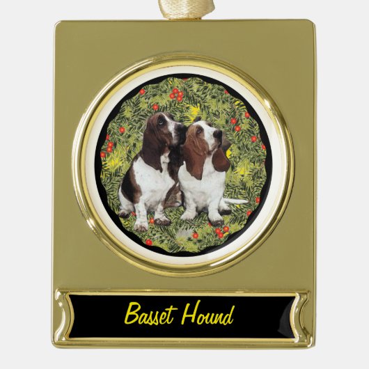 Basset Hound Wreath Verguld Banner Ornament (Voorkant)