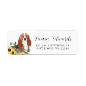 Basset Hound Zonnebloem Eucalyptus Retouradres Etiket (Voorkant)