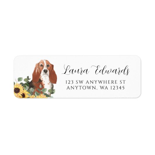 Basset Hound Zonnebloem Eucalyptus Retouradres Etiket (Voorkant)
