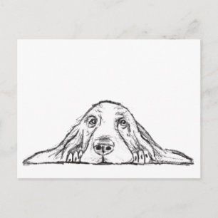 basset hound zwart wit eenvoudig puppy hondenogen briefkaart