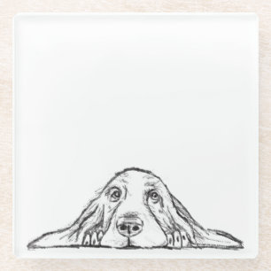 basset hound zwart wit eenvoudig puppy hondenogen  glazen onderzetter