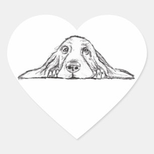 basset hound zwart wit eenvoudig puppy hondenogen hart sticker