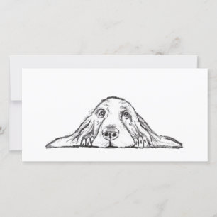 basset hound zwart wit eenvoudig puppy hondenogen  kaart