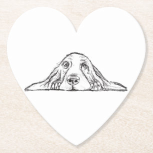 basset hound zwart wit eenvoudig puppy hondenogen kartonnen onderzetters