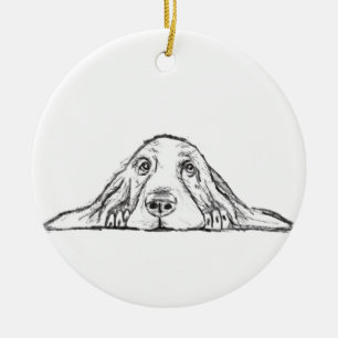 basset hound zwart wit eenvoudig puppy hondenogen keramisch ornament